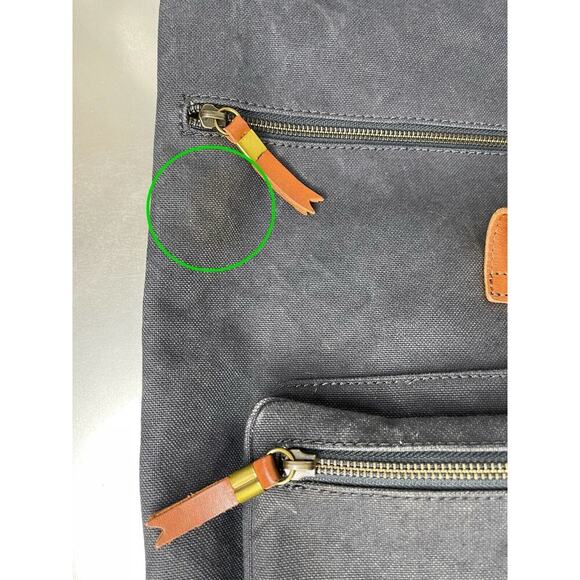 Madewell Black Navy Canvas Brown Leather Straps Backpack Bag Minimalist Boho - Picture 8 of 8